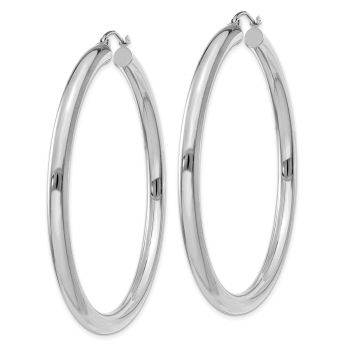 Large 2 3/16 Inch Classic Hoop Earrings in 14K White Gold, 4mm Thick 2