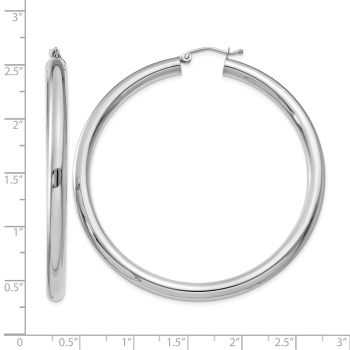 Large 2 3/16 Inch Classic Hoop Earrings in 14K White Gold, 4mm Thick 3