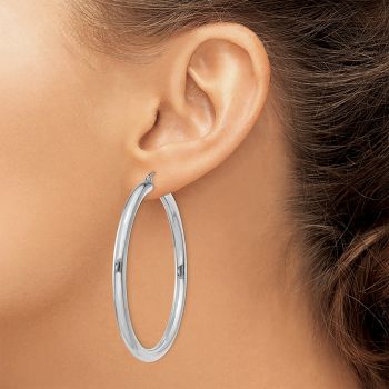 Large 2 3/16 Inch Classic Hoop Earrings in 14K White Gold, 4mm Thick 4