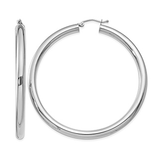 Large 2 3/16 Inch Classic Hoop Earrings in 14K White Gold, 4mm Thick
