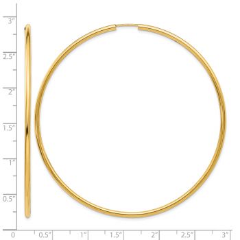 Extra Large 2 3/4 Inch Endless Hoop Earrings in 14K Gold, 1.5mm Thick 3