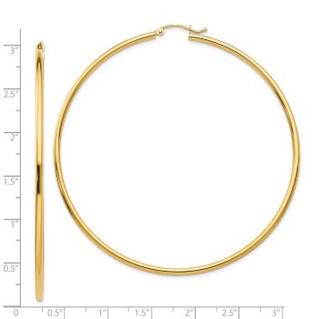 Extra Large 2 3/4 Inch 14K Gold Polished Hoop Earrings, 2mm Thick 3