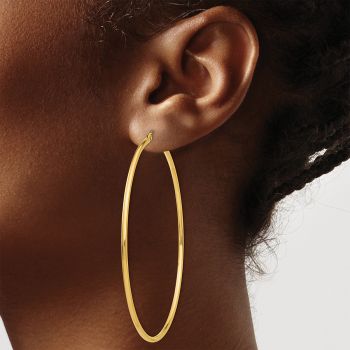 Extra Large 2 3/4 Inch 14K Gold Polished Hoop Earrings, 2mm Thick 4