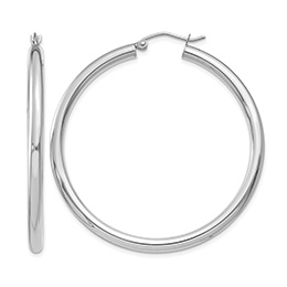 1 3/4" 14K White Gold Lightweight Hoop Earrings, 3mm Thick