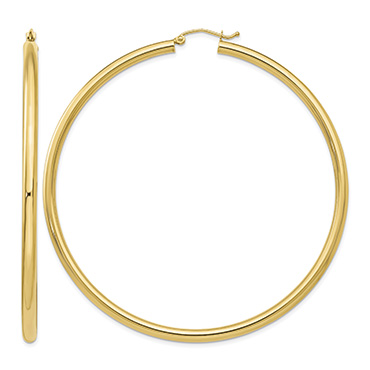 Extra Large 2 3/4" Hinged Hoop Earrings in 14K Gold, 4mm Thick