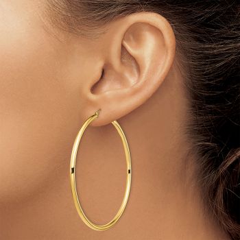 Extra Large 2 3/4 Inch Lightweight Hoop Earrings in 14K Gold, 3mm Thick 4