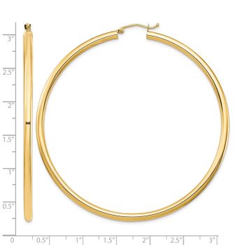 Extra Large 2 3/4 Inch Lightweight Hoop Earrings in 14K Gold, 4mm Thick 3