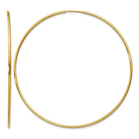 Large 2 3/8" 14K Gold Endless Hoop Earrings, 1.25mm Thick