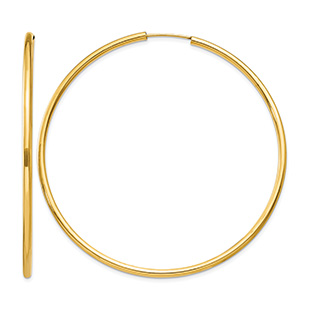 Large 2 3/8" 14K Gold Endless Hoop Earrings, 2mm Thick