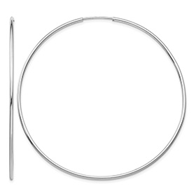 Large 2 3/8 Inch 14K White Gold Endless Hoop Earrings, 1.25mm Thick