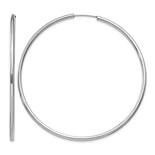 Extra Large 2 3/8 Inch Endless Hoop Earrings in 14K White Gold, 2mm Thick