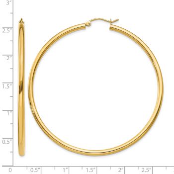Extra Large 2 3/8 Inch Plain Hoop Earrings in 14K Gold, 2.5mm Thick 3