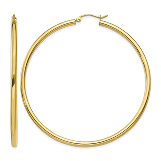 Extra Large 2 3/8 Inch Plain Hoop Earrings in 14K Gold, 2.5mm Thick