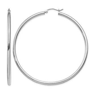 Extra Large 2 3/8 Inch Classic Hoop Earrings in 14K White Gold, 2.5mm Thick