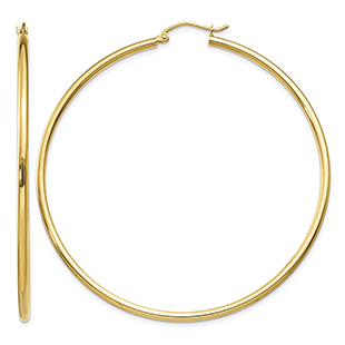 Extra Large 2 3/8 Inch 14K Gold Hinged Hoop Earrings, 2mm Thick