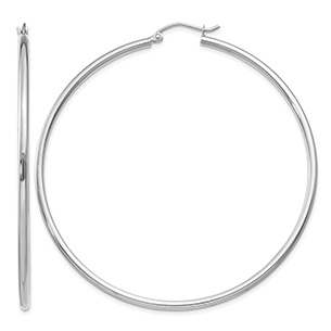 Extra Large 2 3/8 Inch Hinged Hoop Earrings in 14K White Gold, 2mm Thick