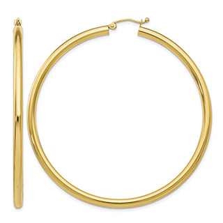 Extra Large 2 3/8 Inch 14K Gold Lightweight Hoop Earrings, 3mm Thick