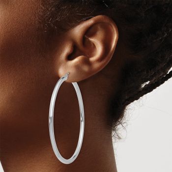 Extra Large 2 3/8 Inch 14K White Gold Hoop Earrings, 3mm Thick 4