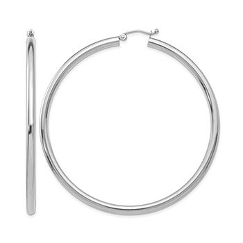 Extra Large 2 3/8 Inch 14K White Gold Hoop Earrings, 3mm Thick