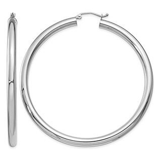 Extra Large 2 3/8" 14K White Gold Hinged Hoop Earrings, 4mm Thick