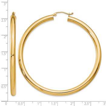 Extra Large 2 3/8 Inch Lightweight Hoop Earrings in 14K Gold, 4mm Thick 3