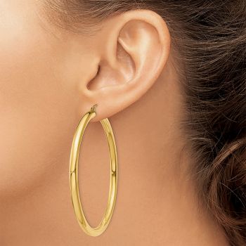 Extra Large 2 3/8 Inch Lightweight Hoop Earrings in 14K Gold, 4mm Thick 4