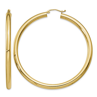 Extra Large 2 3/8 Inch Lightweight Hoop Earrings in 14K Gold, 4mm Thick