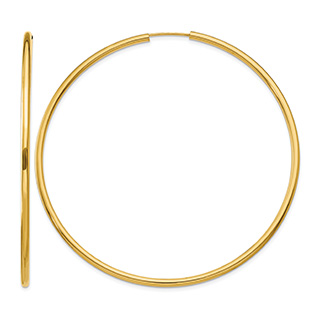 Extra Large 2 9/16" Endless Hoop Earrings in 14K Gold, 2mm Thick
