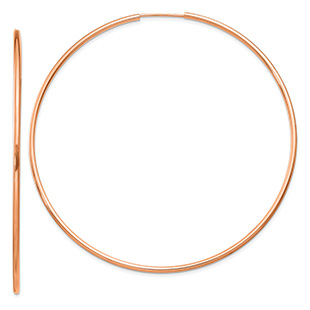 Extra Large 2 9/16" 14K Rose Gold Endless Hoop Earrings, 1.5mm Thick