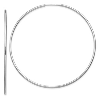Extra Large 2 9/16" 14K White Gold Endless Hoop Earrings, 1.5mm Thick