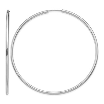 Extra Large 2 9/16" 14K White Gold Endless Hoop Earrings, 2mm Thick