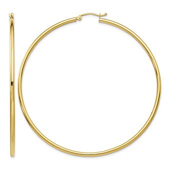 Extra Large 2 9/16" 14K Gold Classic Hoop Earrings, 2.5mm Thick