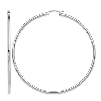 Extra Large 2 9/16" 14K White Gold Plain Hoop Earrings, 2.5mm Thick