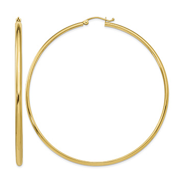 Extra Large 2 9/16 Inch Hoop Earrings in 14K Gold, 2.75mm Thick