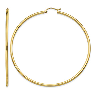 Extra Large 2 9/16" Hoop Earrings in 14K Gold, 2mm Thick