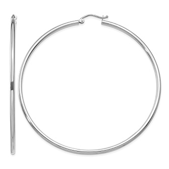 Extra Large 2 9/16" 14K White Gold Plain Hoop Earrings, 2mm Thick