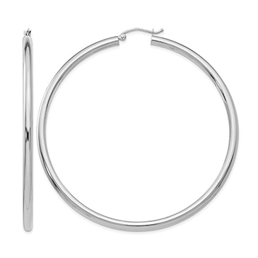 Extra Large 2 9/16" Classic Hoop Earrings in 14K White Gold, 3mm Thick