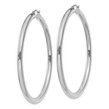 Extra Large 2 9/16 Inch Traditional Hoop Earrings in 14K White Gold, 4mm Thick 2