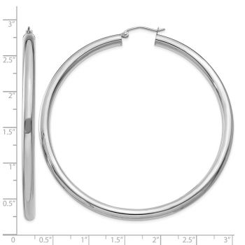 Extra Large 2 9/16 Inch Traditional Hoop Earrings in 14K White Gold, 4mm Thick 3