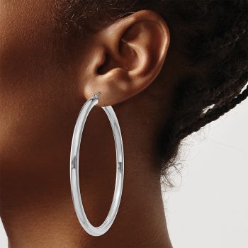 Extra Large 2 9/16 Inch Traditional Hoop Earrings in 14K White Gold, 4mm Thick 4