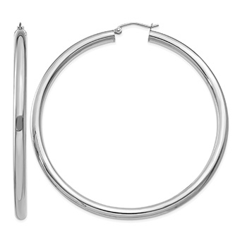Extra Large 2 9/16 Inch Traditional Hoop Earrings in 14K White Gold, 4mm Thick