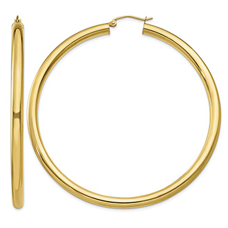 Extra Large 2 9/16" 14K Gold Lightweight Hoop Earrings, 4mm Thick