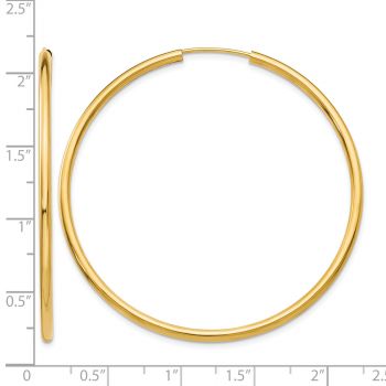 2 Inch Endless Hoop Earrings in 14K Gold, 2mm Thick 3
