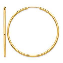 2 Inch Endless Hoop Earrings in 14K Gold, 2mm Thick