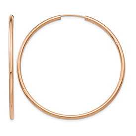 2" 14K Rose Gold Endless Hoop Earrings, 2mm Thick