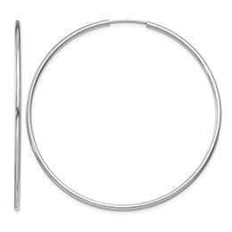 2" 14K White Gold Endless Hoop Earrings, 1.5mm Thick