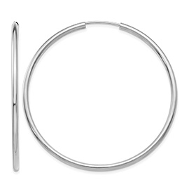 14K White Gold 2" Endless Hoop Earrings, 2mm Thick