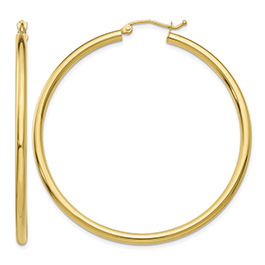 2 Inch Hinged Hoop Earrings in 14K Gold, 2.5mm Thick