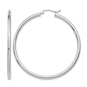 2 Inch 14K White Gold Hoop Earrings, 2.5mm Thick