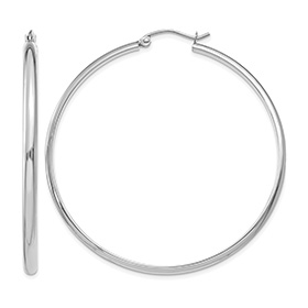 2" 14K White Gold Hoop Earrings, 2.75mm Thick